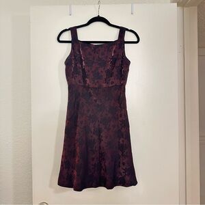 Vintage Warren Petites Floral Mini Dress Maroon Burgundy